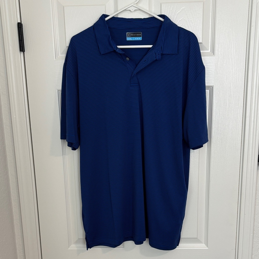 PGA Tour Navy Striped Polo Shirt